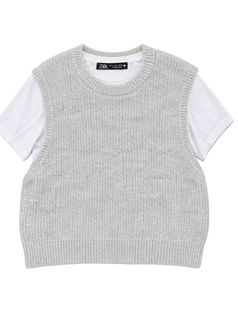 Zara Light Grey Knit Vest Top with White Tee